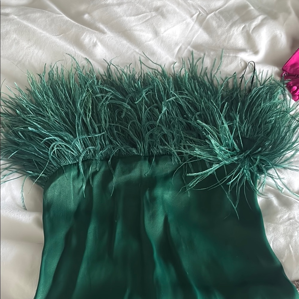 Zara Collection - Elegant Green Feathered Dress - Picture 3 of 7